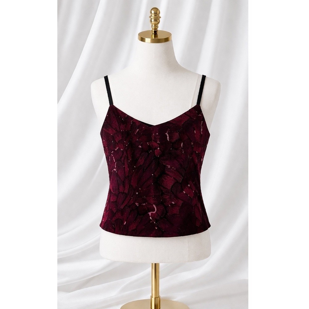 New White House Black Market WHBM Party Red Sequin Embroidered Camisole Size XS